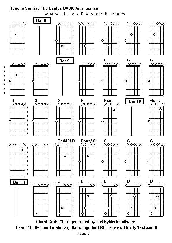 Chord Grids Chart of chord melody fingerstyle guitar song-Tequila Sunrise-The Eagles-BASIC Arrangement,generated by LickByNeck software.